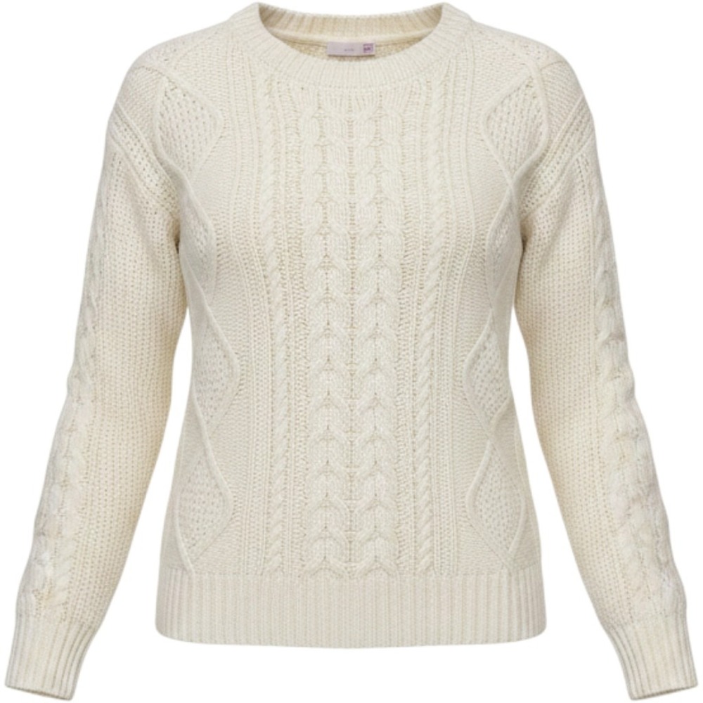 SO Chunky Chenille Cable Knit Sweater M Cream Crewneck Cozy Boho Cottagecore